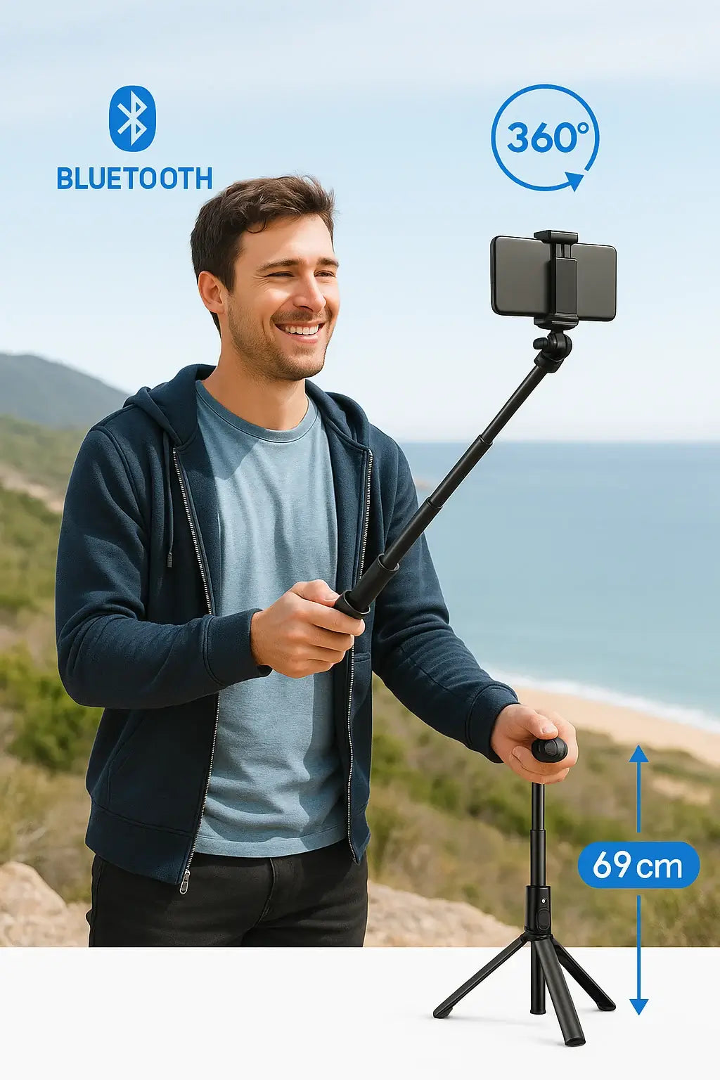 Trípode Bluetooth para Celular y Cámara – Estable Compacto y Multifuncional