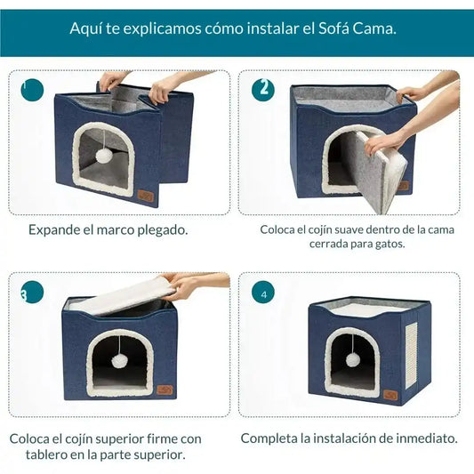 Cama Plegable para Gatos con Cojín Suave | Compacta, Cómoda y Lavable