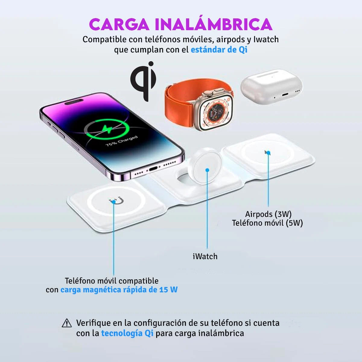 Cargador Inalámbrico 3 En 1