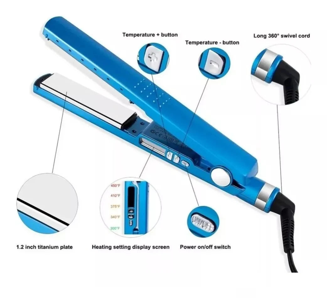 Combo Plancha Nano Titanium + Rizador Curl Perfect + Cepillo Secador 4 en 1 | Cabello Liso, Rizado y Voluminoso