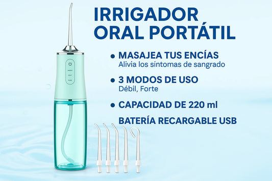 Irrigador Oral Portátil con 5 Boquillas y 3 Modos de Limpieza