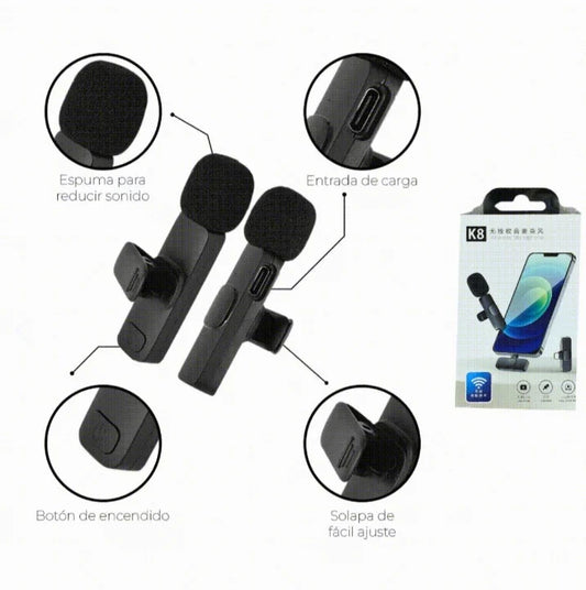 Micrófono Inalámbrico K8 Bluetooth para Celular y PC Alta Calidad de Audio